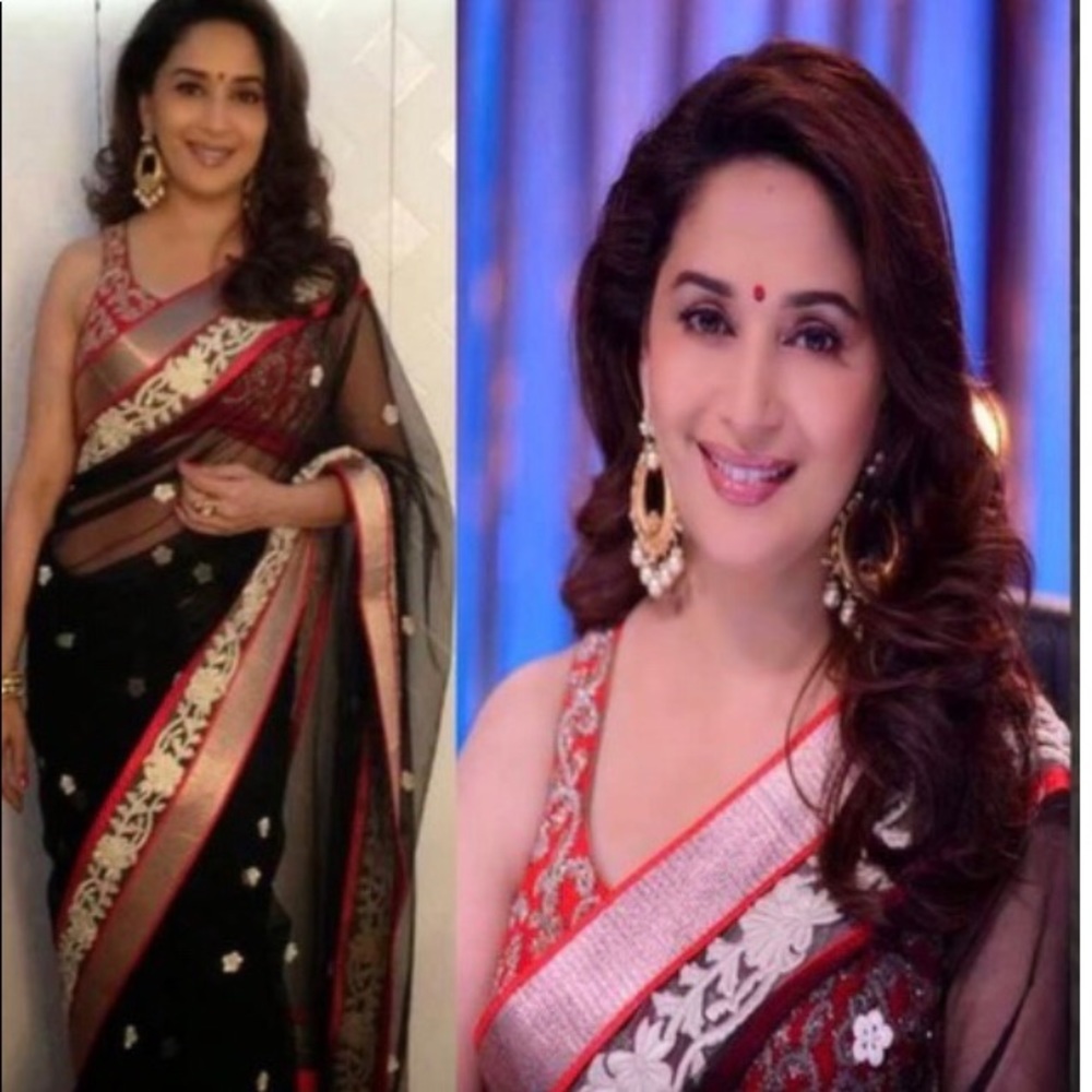 Madhuri Saree. Black And Red Saree